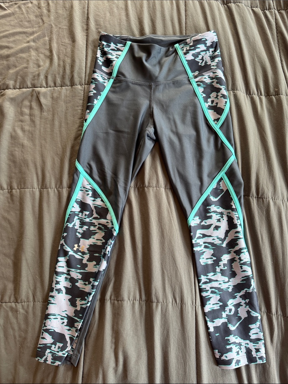 Under Armour Black Leggings with Teal Camo Accents